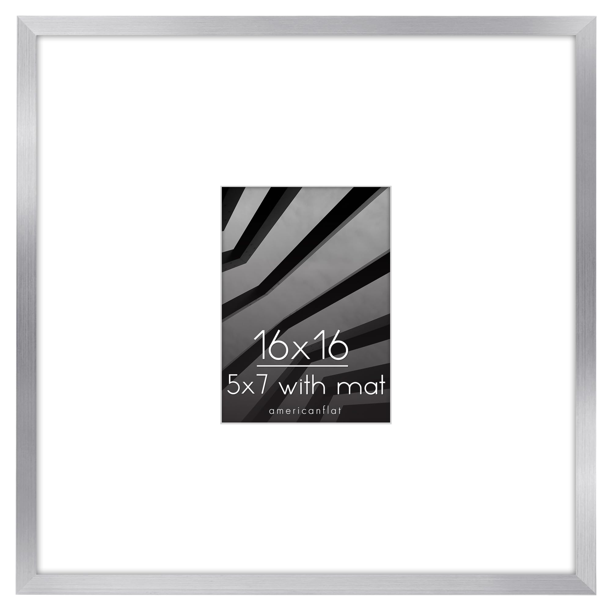 Americanflat 16x16 Picture Frame in Silver - Use as 5x7 Picture Frame with Mat or 16x16 Frame Without Mat - Thin Border Photo Frame with Plexiglass Cover - Square Picture Frame for Wall Display