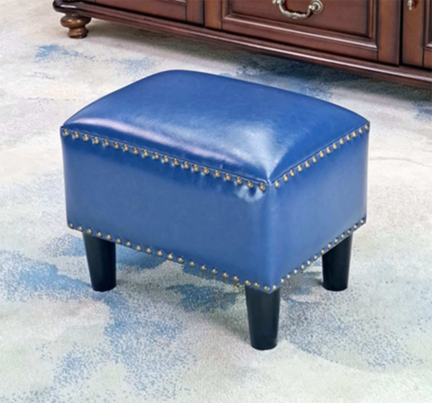 Pouf ottoman en cuir pour soulager les jambes, repose-pieds carré bois massif F