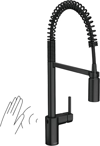 Moen Align Grifo de cocina extraíble de un asa con sensor de onda Motionsense color negro mate, sin contacto, con resorte de arco alto, preenjuague,