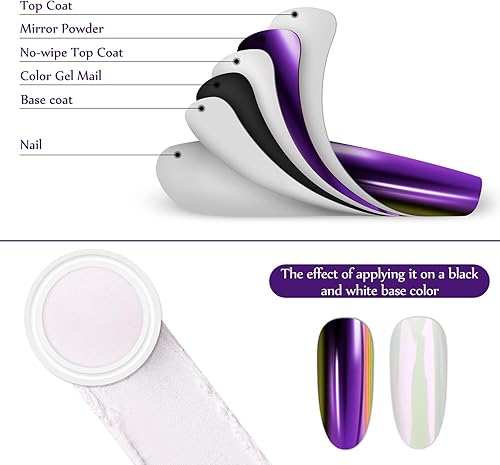 Vista 43 de Artdone Polvo de uñas cromado, efecto espejo metálico, pigmento cromado, iridiscente, aurora, brillantina, sirena, perla, kit de polvo para esmalte