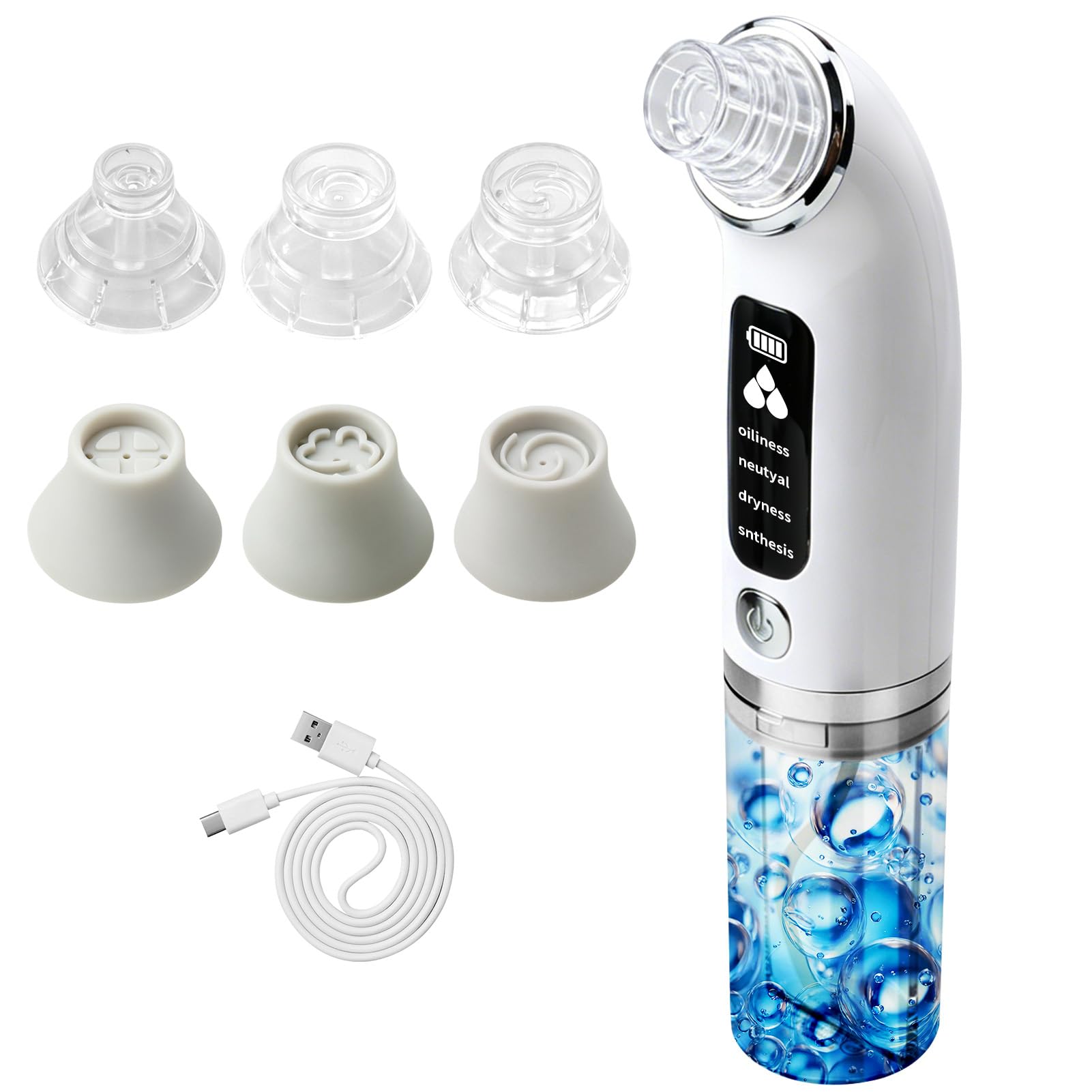 Succionador de Puntos Negros y Limpiador de Poros Facial Eléctrico, Extractor de Puntos Negros con 6 Cabezales y 3 Modos para Limpieza Profunda, Quita Puntos Negros y Acné, Recargable USB