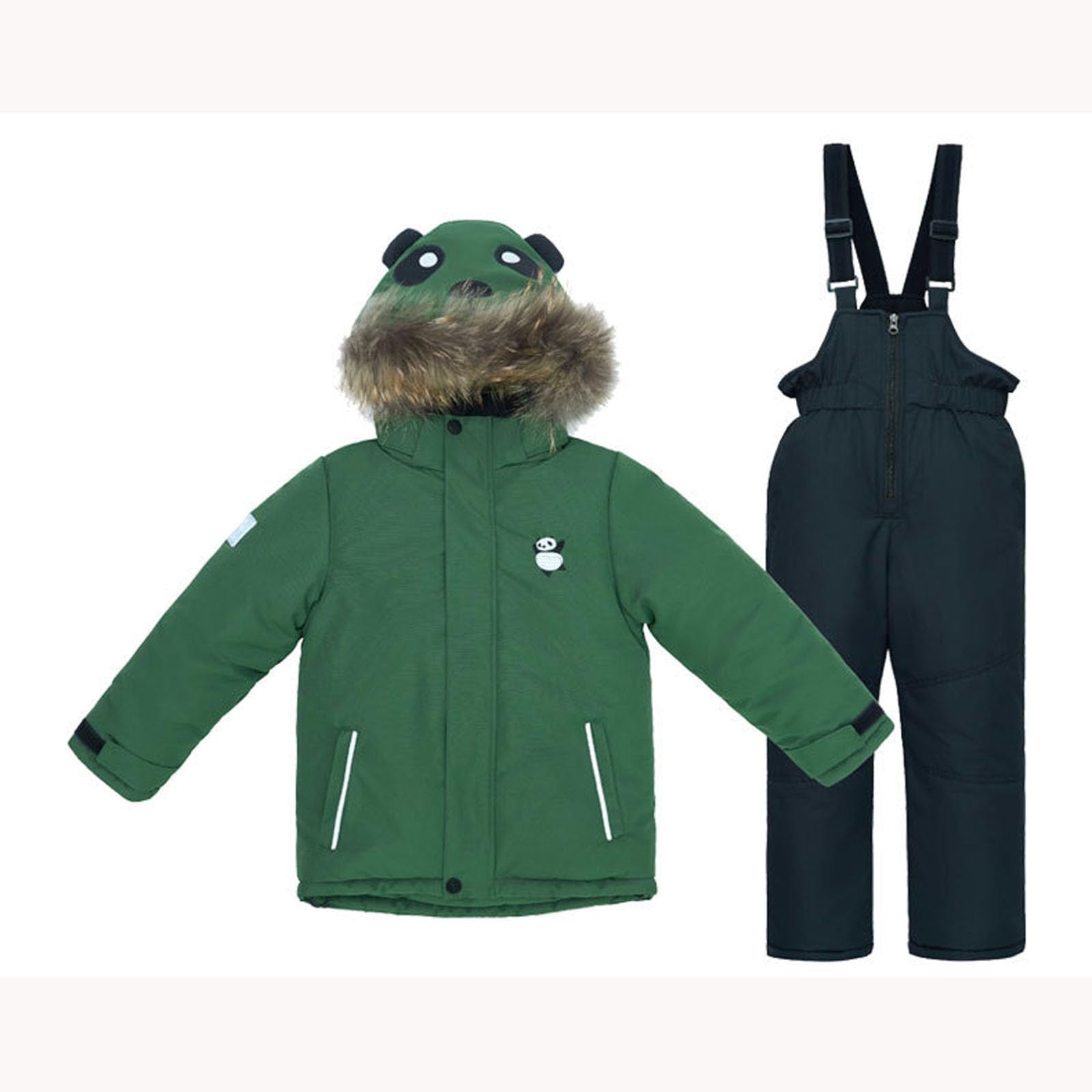 Generisch Traje de invierno para deportes de invierno con peto, resistente al viento, cálido, impermeable, traje de nieve para niños y niñas, ropa de juego para exteriores (verde militar, 3-4 años)