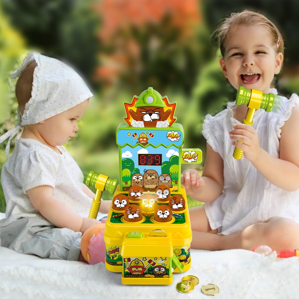 VATOS Giocattolo Martello, Mini Gioco elettronico Arcade, Gioco con 2 martelli, Gioco interattivo per Lo Sviluppo educativo per Bambini e Ragazzi di età 3 4 5 6 Anni