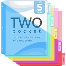 SKYDUE Binder Dividers with Two Pockets, 1Set, 5 Tabs Dividers for 3 Ring Binder, Plastic Binder Dividers with Tabs for School, Office, and Home Organization,Blue