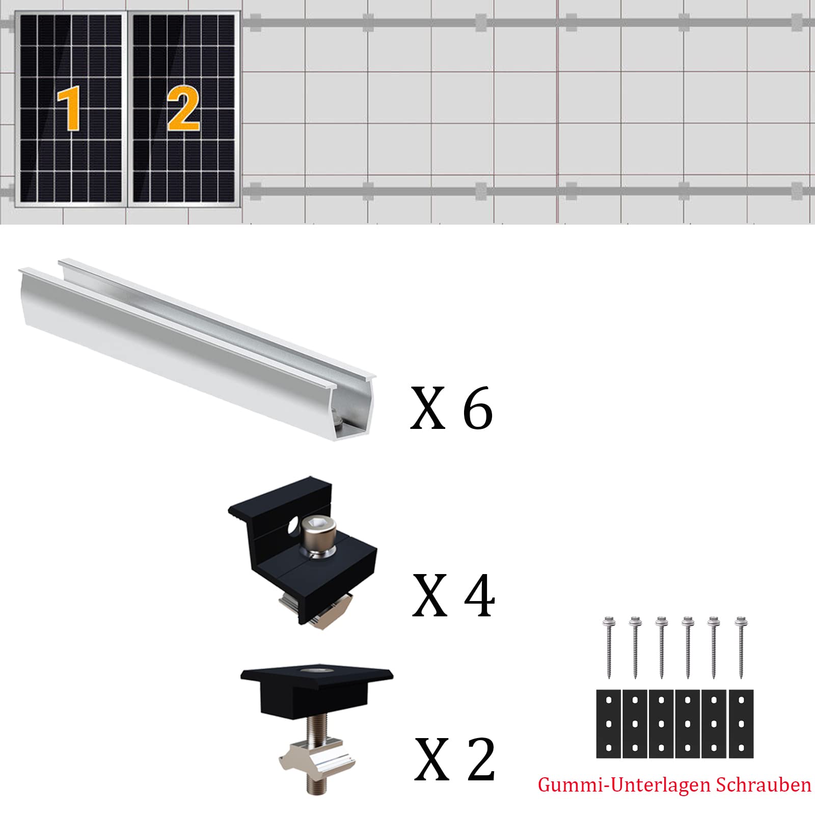 Solarmodul Halterung Flachdach, Alu Photovoltaik Montageschiene 12CM, Verstellbare Schwarz Klemme für 30-35MM Dicke Module, Solarpanel Halterung Montageset 2 Module Geeignet für Flachdach Trapezdach
