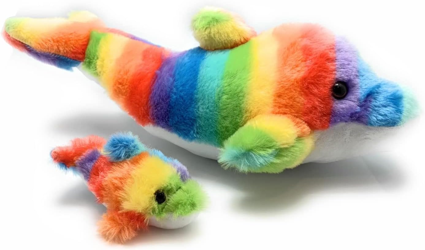 18 Rainbow Dolphin with Baby | Soft Plush Dolphin
