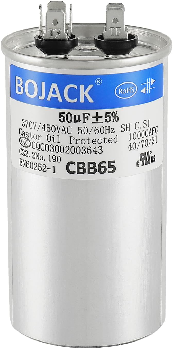 50 uF ±5% 50 MFD 370V/450V CBB65 Round Run Start Capacitor for AC Motor Run or Fan Start and Cool or Heat Pump Air Conditioner