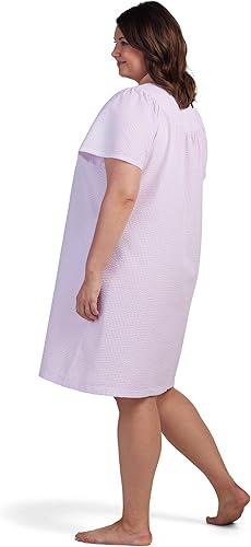 Miniatura 2 de Miss Elaine Bata corta de sirsaca para mujer, cierre frontal y mangas cortas, dos bolsillos delanteros, ropa de dormir y ropa de descanso