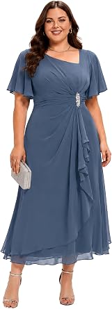Ever-Pretty Plus Womens Chiffon Maxi Plus Size Formal Cocktail Dress