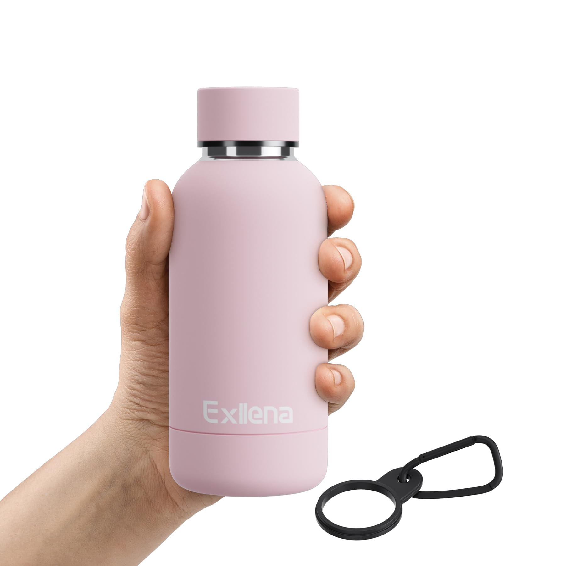 Exllena Water Bottle 350ml with Clip, Double Wall Vacuum Insulated Keeps Drinks Cold 24 Hrs/Hot 12 Hrs, BPA Free (Pink) - Image 2