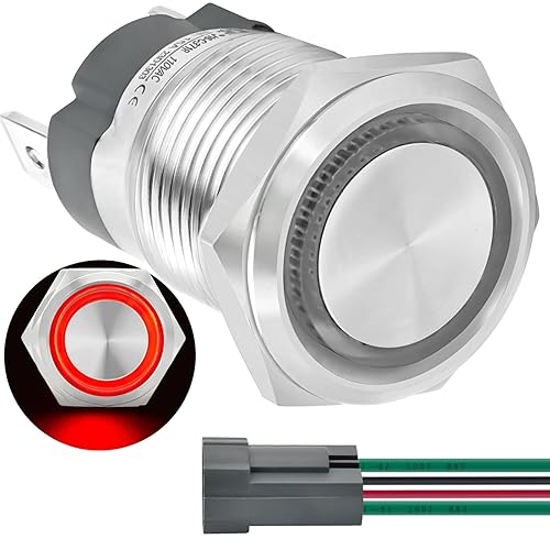 Miniatura 37 de Interruptor de botón ZJWZJH de 15 amperios con pestillo de 0.630 in, impermeable, IP67, 12 V, CC, 24 V, encendido y apagado, luz LED azul