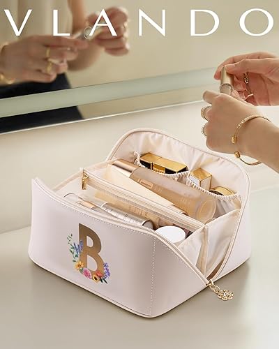 Miniatura 5 de Vlando - Bolsa de maquillaje con inicial personalizada, regalos personalizados para mujeres, Blanco-B