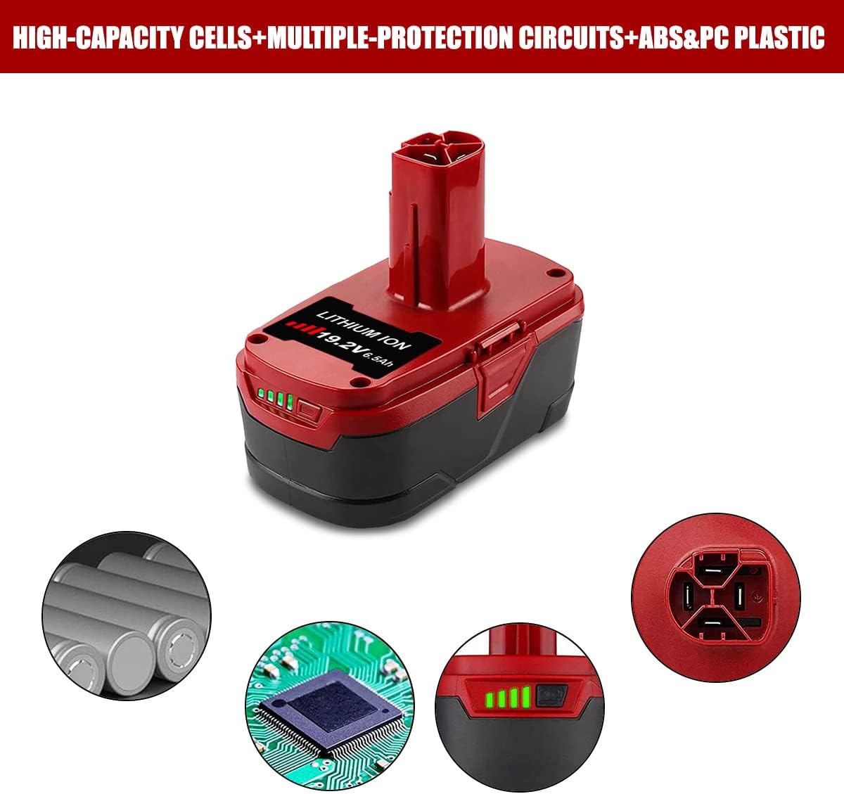 6.5Ah C3 High Capacity 19.2V Lithium ion Battery Compatible with Craftsman 19.2V Battery C3 Tools XCP 19.2V 4.0Ah 72Wh 315.PP2030 130211030 2.6Ah 48Wh PP2025 PP2020 PP2011 19.2V Battery Pack