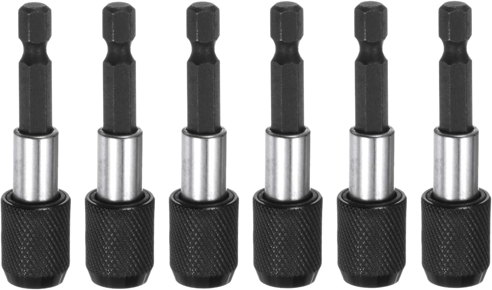 6pcs 60mm Magnetic Screwdriver Bits Holder Extension Quick Release Drill Bit Chuck Adapter with 1/4" Hex Shank for Socket Driver Adapter Power Tool, Black