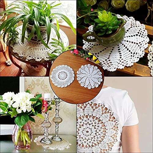 FENGCHUANG 8 Stück Spitze Runde Gestickte Tischläufer, Spitze Tischläufer, Runde Häkeln Tischläufer, Kleine Häkeln Tischläufer, 8 Styles, Geeignet für Küche, Esszimmer, Dreamcatcher Dekoration (Weiß)