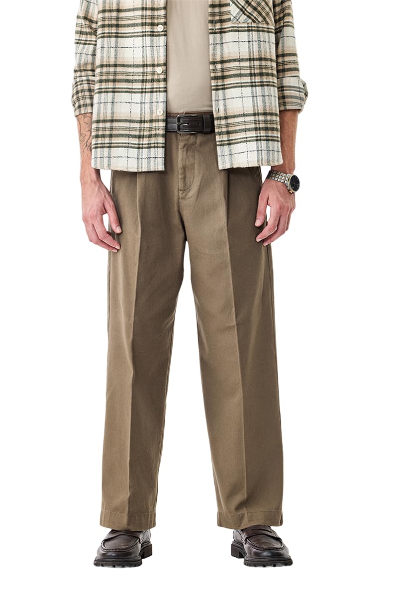 snitch Men Casual Trousers | Baggy Fit Wide-Leg Pleated Front Plain Design | 100% Woven Cotton & Lightweight Breathable Fabric for Summer & Everyday Wear | Brown-picture-53