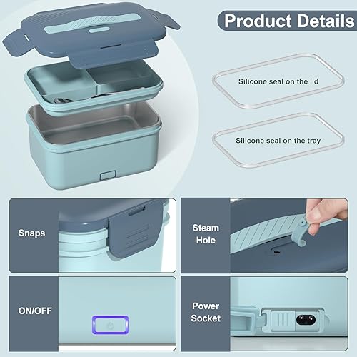 Miniatura 8 de Akhia Fiambrera eléctrica, calentador de alimentos, 1.8L61 onzas, para adultos, trabajo, camión, coche, hogar, 100 W, calentador de alimentos con