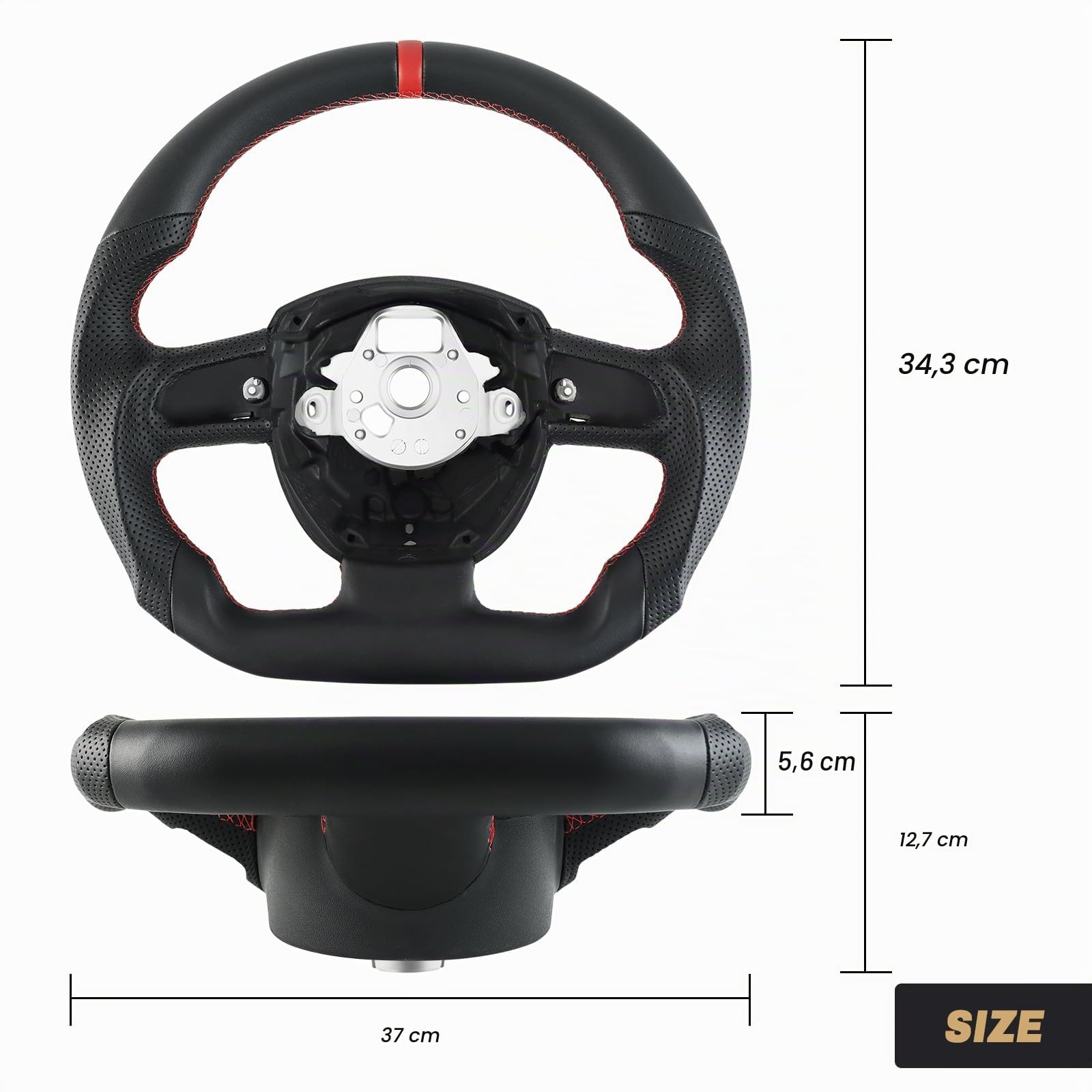 Volant en cuir plein - Antidérapant - Perforé - Respirant - En forme de D - Fond plat - Avec coutures rouges - Convient pour Audi A4(only B7) pour A5 pour S4 pour S5 2008-2010