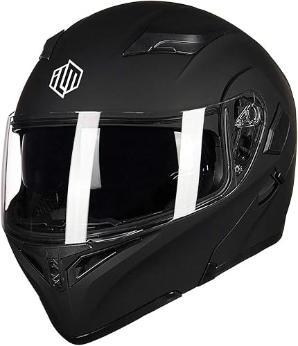 Miniatura 6 de ILM Motorcycle Dual Visor Flip up Modular Full Face Helmet DOT 6 Colors Model 902 902L Black Red, Black Red - Led, GLOSS BLACK, Gloss Black - Led,