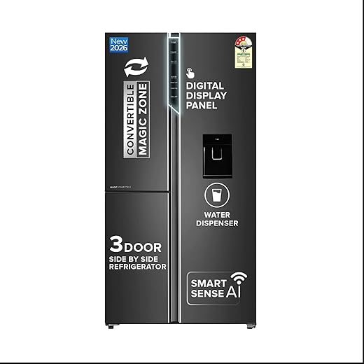 Haier 592 L, Wi-Fi enabled Water Dispenser Frost Free, 3-Door Side by Side Refrigerator with 83% Convertible Fridge Space & Expert Inverter…