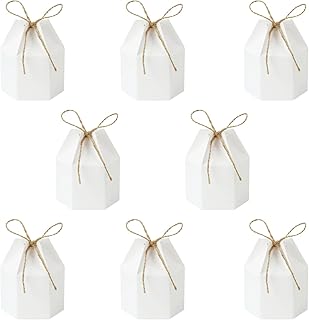 Cyblinia 50 Pack Paper Gift Boxes Wedding Favor Boxes Hexagon Candy Boxes Gift Packaging Boxes with Twine for Party Decoration