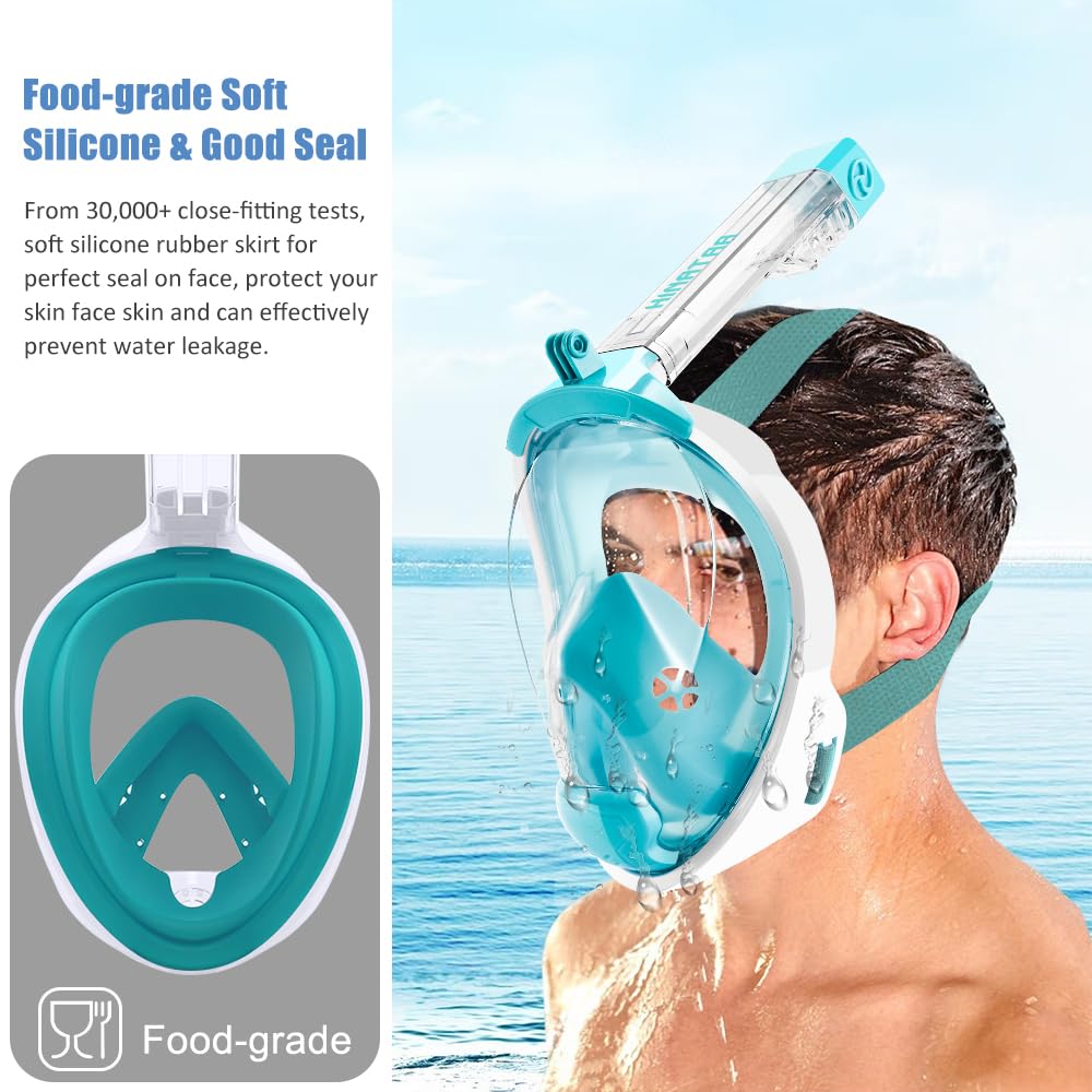 Maschera Snorkeling Integrale Adulti,Anti-fog Maschera Subacquea Doppia Flottante,180° Maschera Boccaglio Snorkeling Anti-Leak Supporto Camera,Maschera Sub Adulto Bambini
