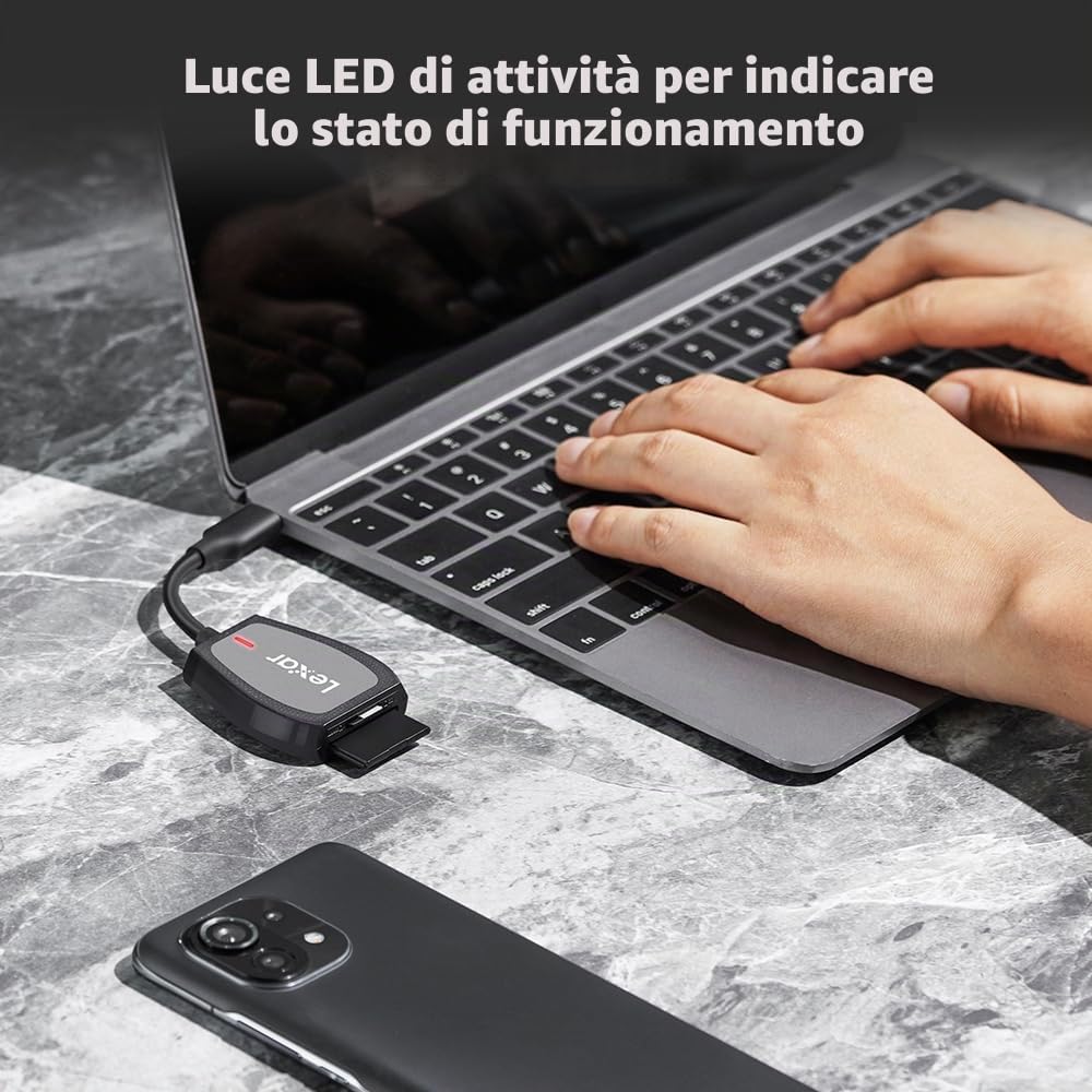 Lexar Lettore professionale USB 3.2 Type-C a doppio slot, supporta schede SD e microSD UHS-II, lettura fino a 312 MB/s (LRW470U-RNHNU)
