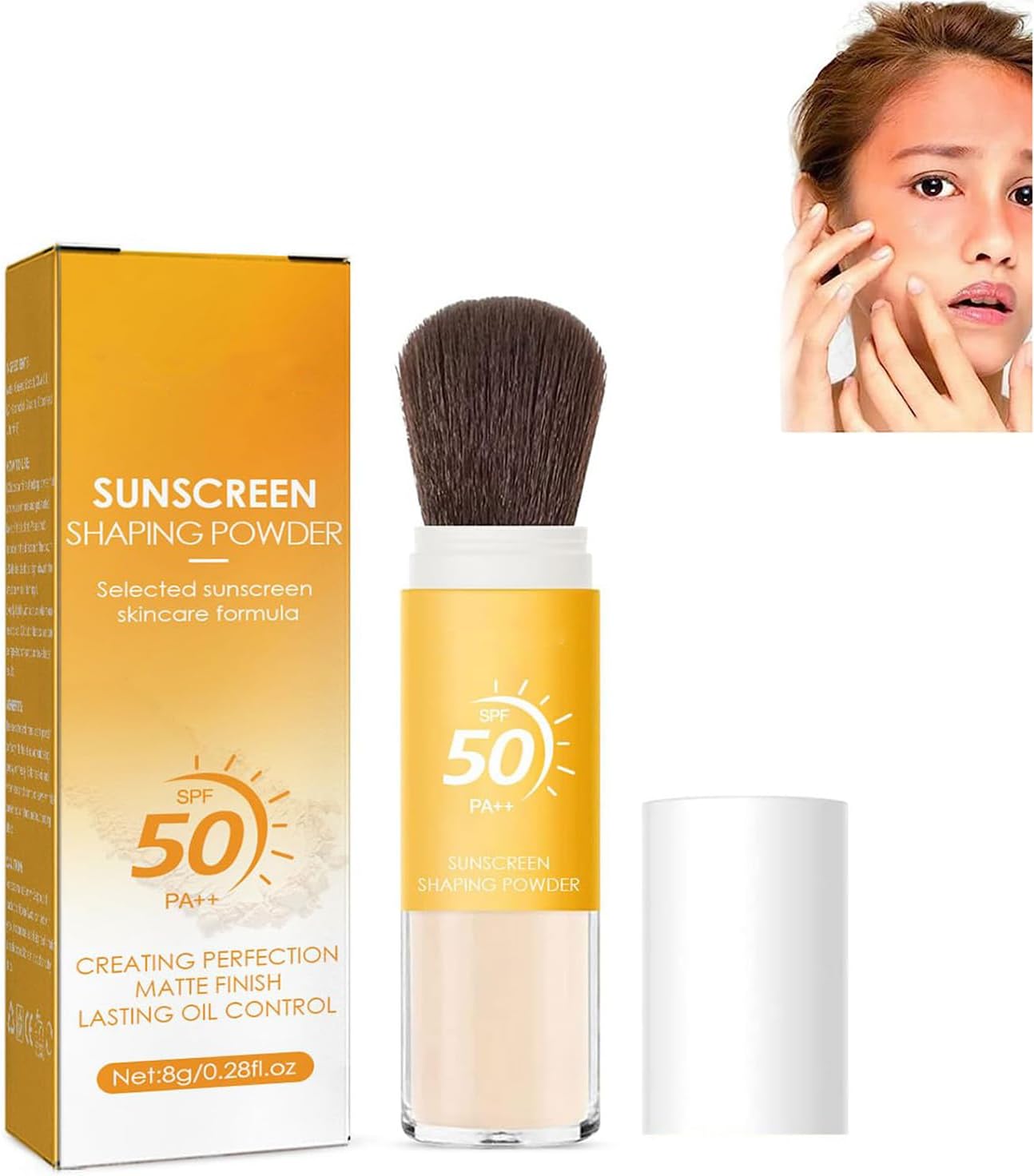 Sunscreen Setting Powder, SPF 50 PA++, minerale zonnebrandborstel, oliecontrole, natuurlijke matte afwerking, duurzaam, lichtgewicht, ademend (1 stuk)