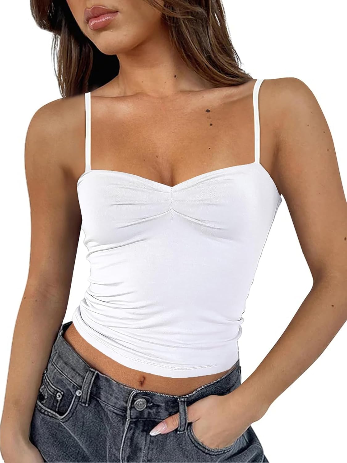Going Out Tops for Women - Sexy Crop Tank Top Double Lined Spaghetti Strap Trendy