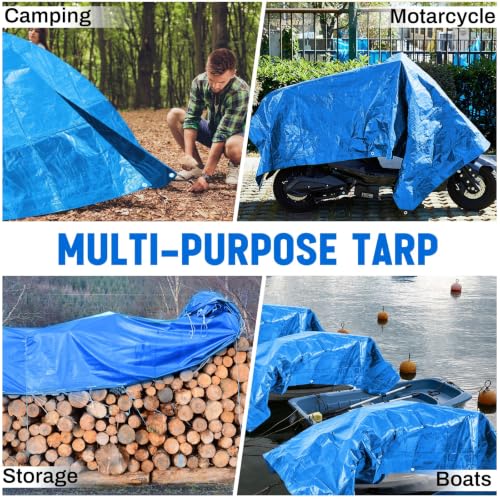 Image of 14 Pack 6 x 8 ft 5.5 Mil Tarps Heavy Duty Waterproof Tarp Multi Purpose Tent Cover for Home Boats Cars Camping Patio Furniture Roof Emergency Rain Protective Cover, Blue