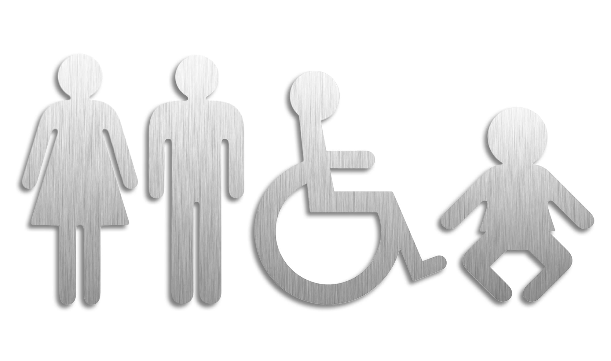 Plaques pictogrammes - WC Toilettes Femmes Hommes Fauteuil-Roulant Bébé | Set de 4 Matériau Acier inox H=120/117/100 mm No.1110