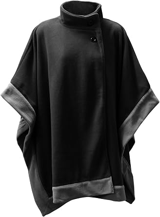 BSB LL Womens Poncho Outer Coat Fall Winter Soft Fleece Open Front Button