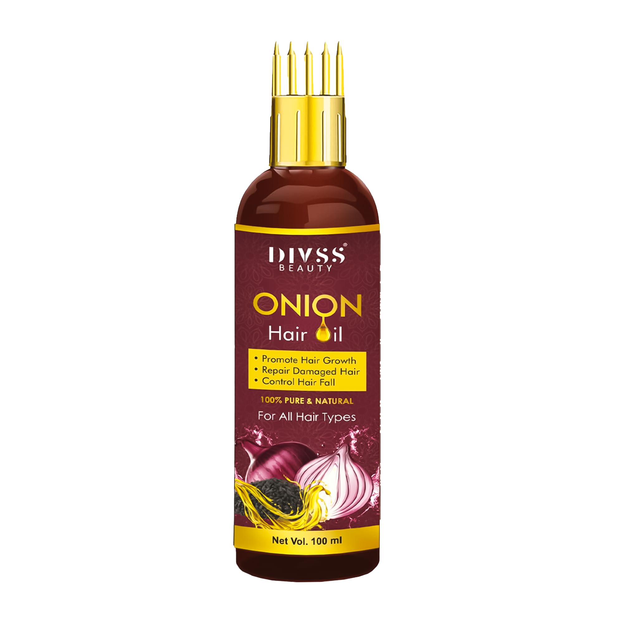 Onion Black Seed Hair Oil | Hair growth | Comb Applicator | Controls Hair Fall | Hair Treatment Oil | Natural Ingredients | Onion Oil for Hair | Brown Oil | Oil WITH COMB | (100ml)-image-37
