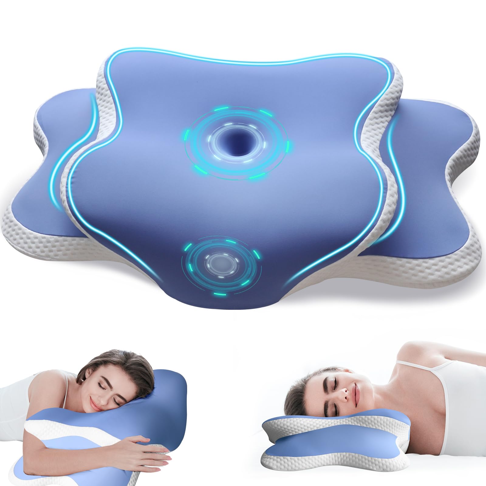 EvenVentric Nackenkissen Kopfkissen - Ergonomisches Kopfkissen für Seiten, Rücken & Bauchschläfer, Memory Foam Kissen mit Kühlung Abnehmbare Kissenhülle （Blau）
