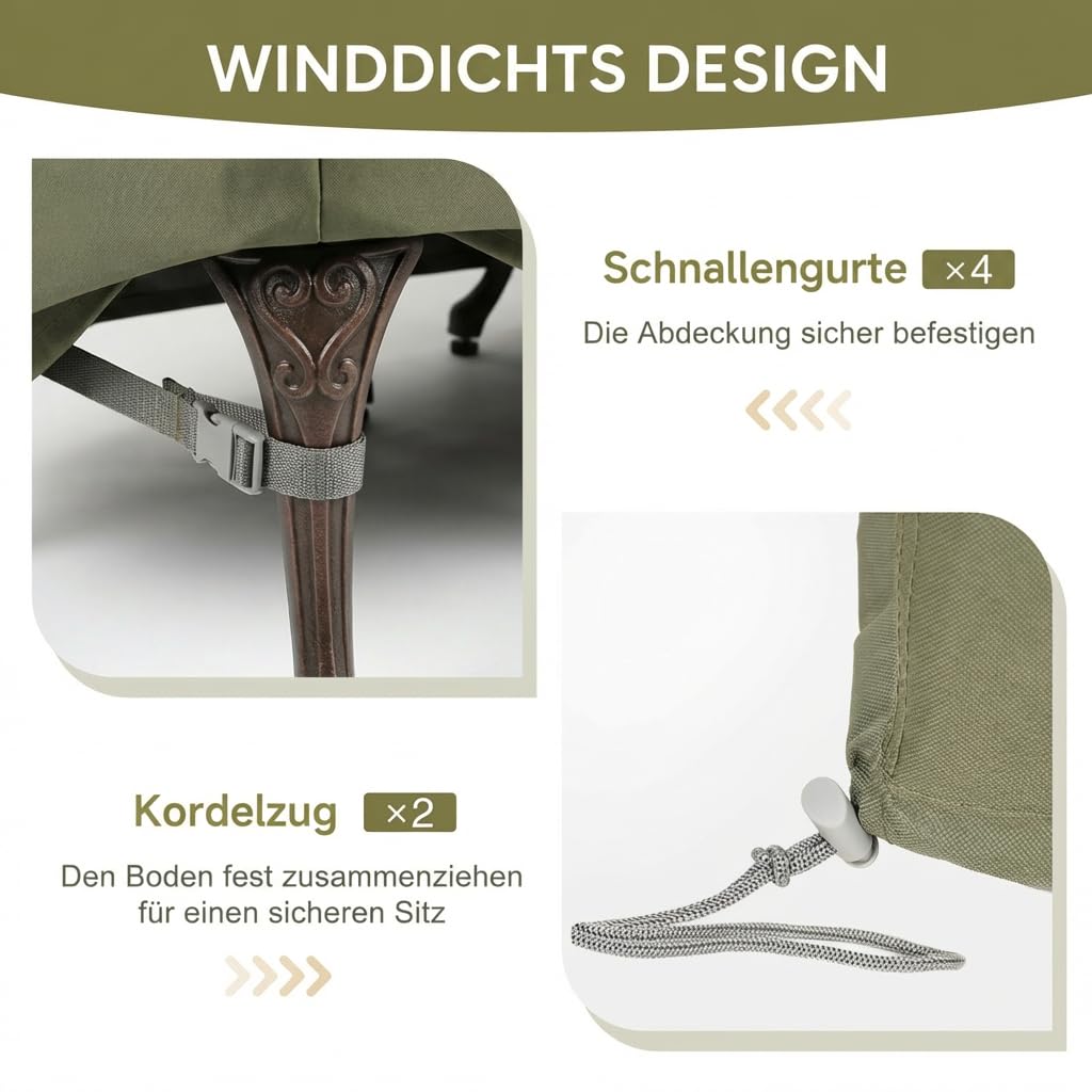 COWVIE Runde Möbelabdeckung für Terrassen-Essgarnitur für Tisch und Stühle im Freien, 600D wasserdichte und UV-beständige Stoffabdeckung für Terrassenmöbel mit Stauraum und Belüftungsöffnung