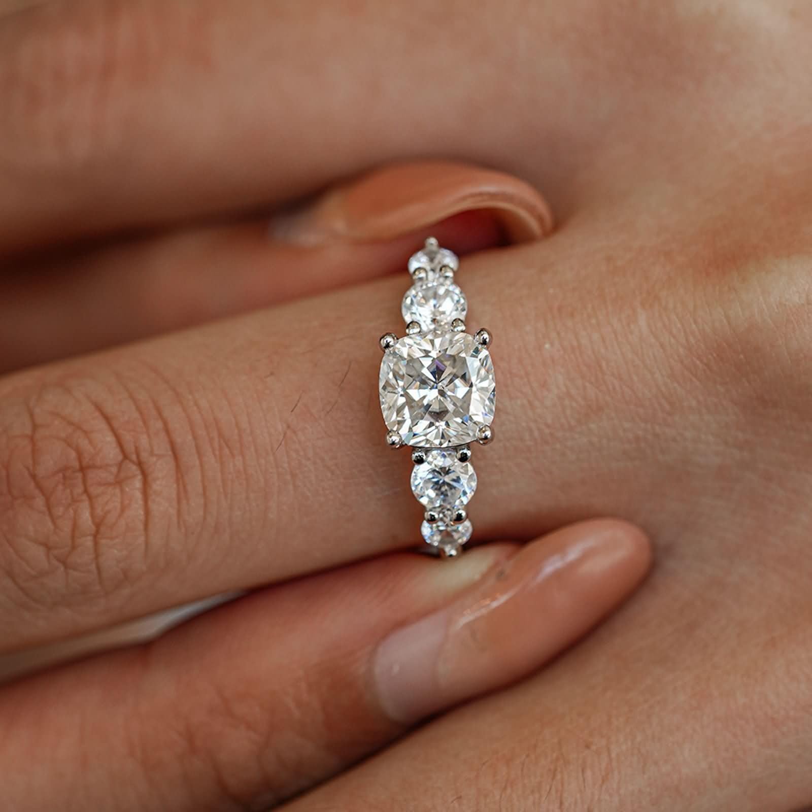 Damski złoty pierścionek ślubny, prawdziwe złoto z moissanite, 2 ct, białe złoto, elegancki pierścionek rocznicowy dla kobiet