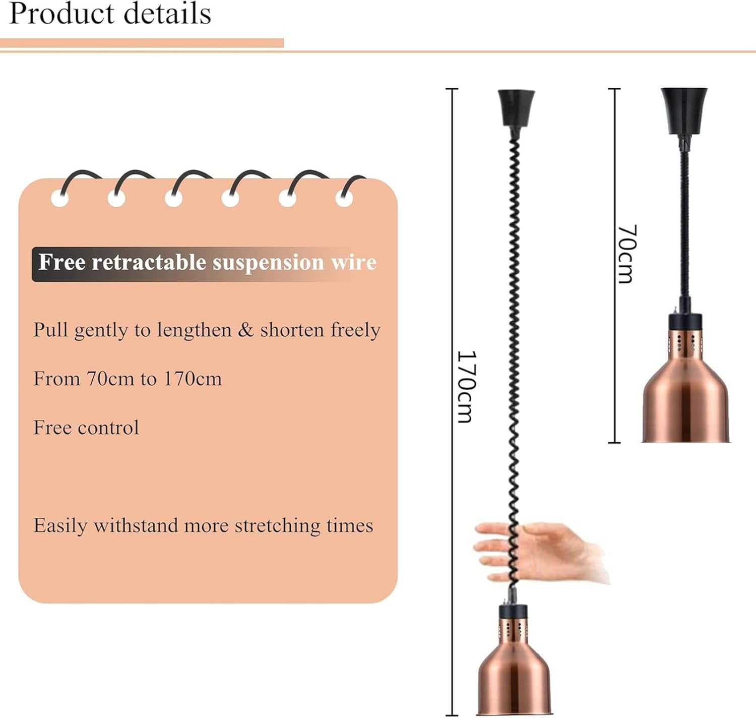 JIAWANSHUN 190mm Food Heat Lamp Warmer Food Warmer Lamp 250W Bulb Commercial Food Warmer Restaurant Supplies or Home Use Food Service Retractable Heat Lamps Catering Food Warmers 110V