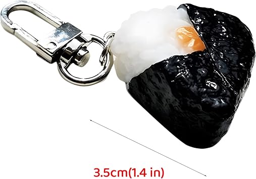 Simulation Food Rice Ball Sushi Keychain, PVC and Metal Realistic Food Charm Bag Key Pendant for Sushi Lover, Chef