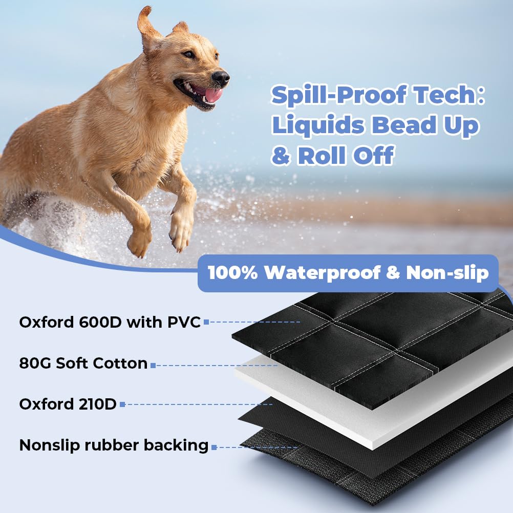 KYG Copertura per cani per sedile posteriore dell'auto 4 in 1, sedile posteriore con protezione laterale, 100% impermeabile, antigraffio e antiscivolo, per auto, camion e SUV, 135 x 147 cm, nero