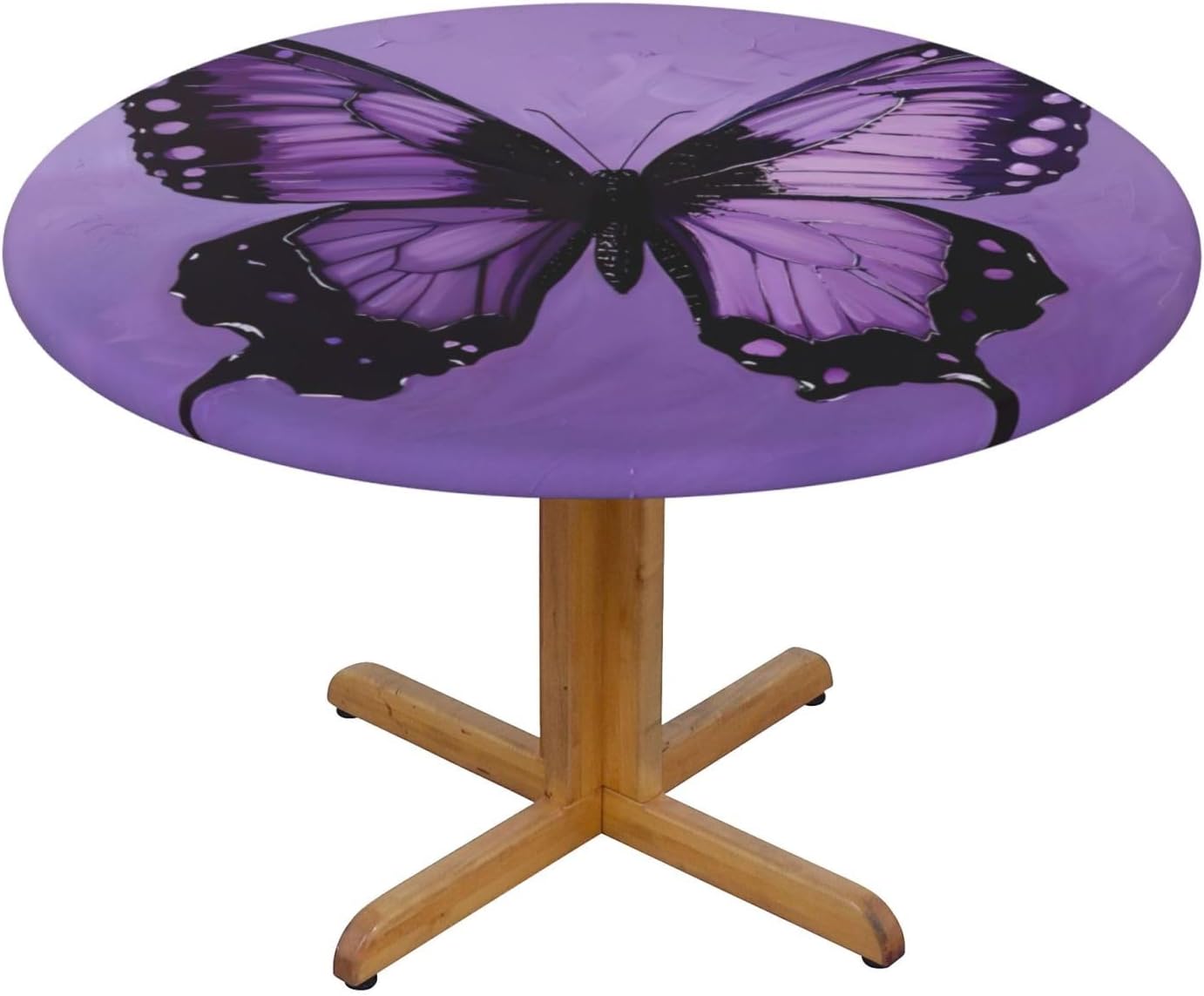 Butterfly Purple Print Outdoor Patio Kitchen Decor Supplies Wipeable Round Table Cloth for Indoor Outdoor