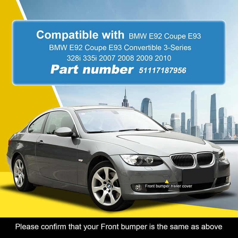 Goholy Car Front Bumper Tow Hook Cover Compatible with BMW E92 Coupe E93 Convertible 3-Series 328i 335i 2007 2008 2009 2010 Trailer Cover Cap 51117187956 Towing Eye Cap Black Right Passenger Side