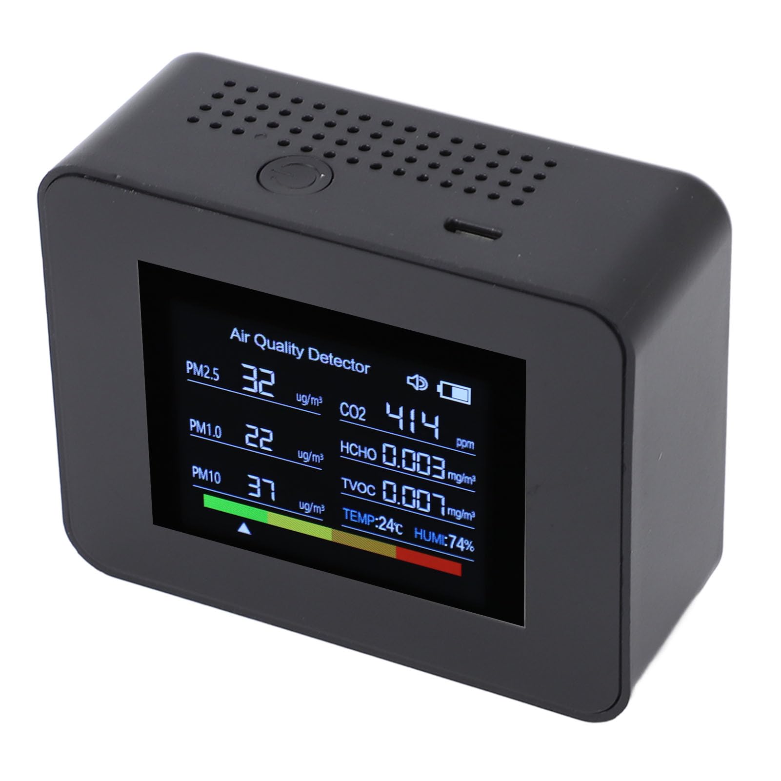 Detector de CO2 Medidor Preciso de Calidad del Aire Interior 8 en 1 para Uso en el Hogar y la Oficina con Alarma, Recargable por USB (BLACK)