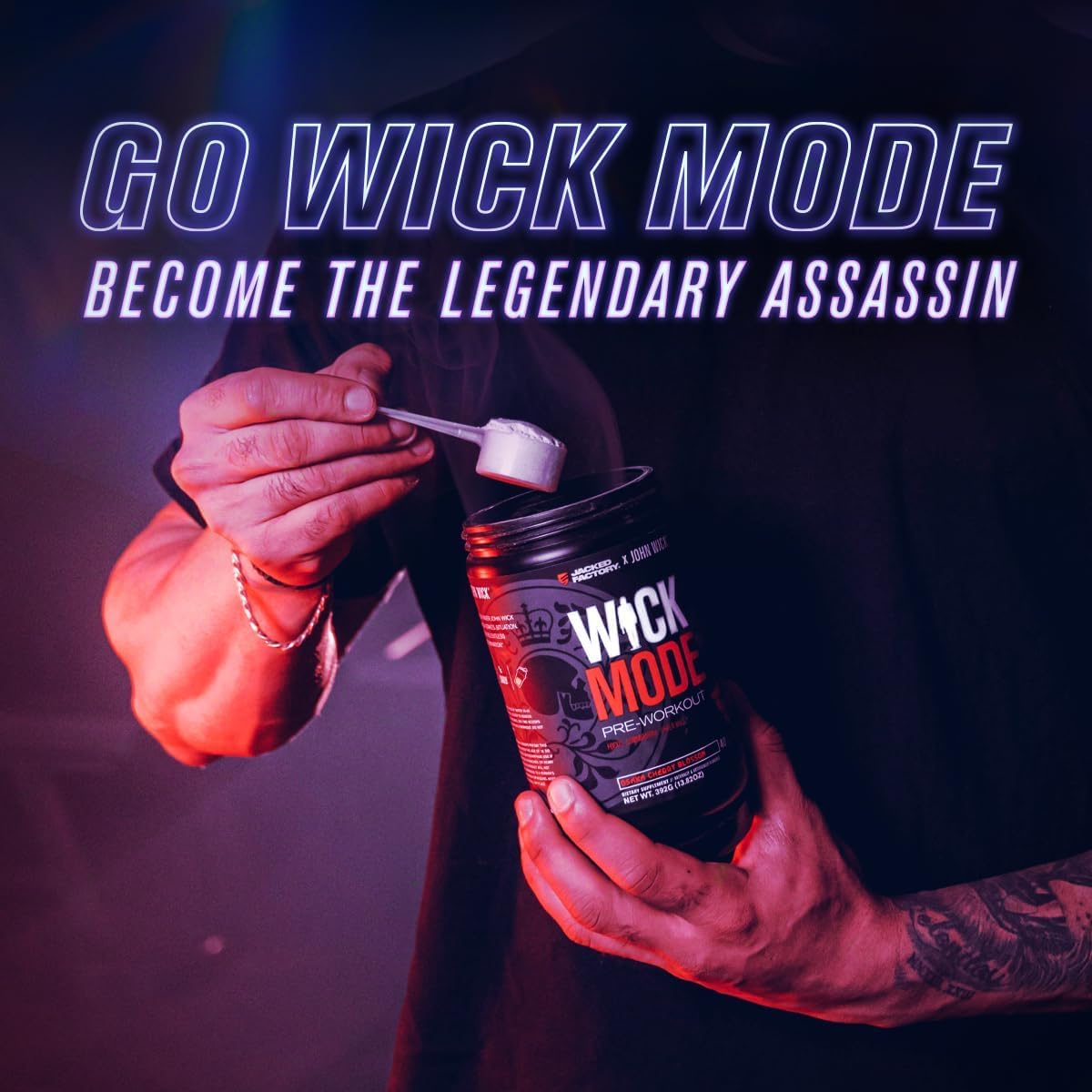 Jacked Factory X John Wick - Wick Mode Pre Workout Powder (Osaka Cherry Blossom, 40 Servings) & Creatine Monohydrate Powder (Unflavored, 85 Servings)