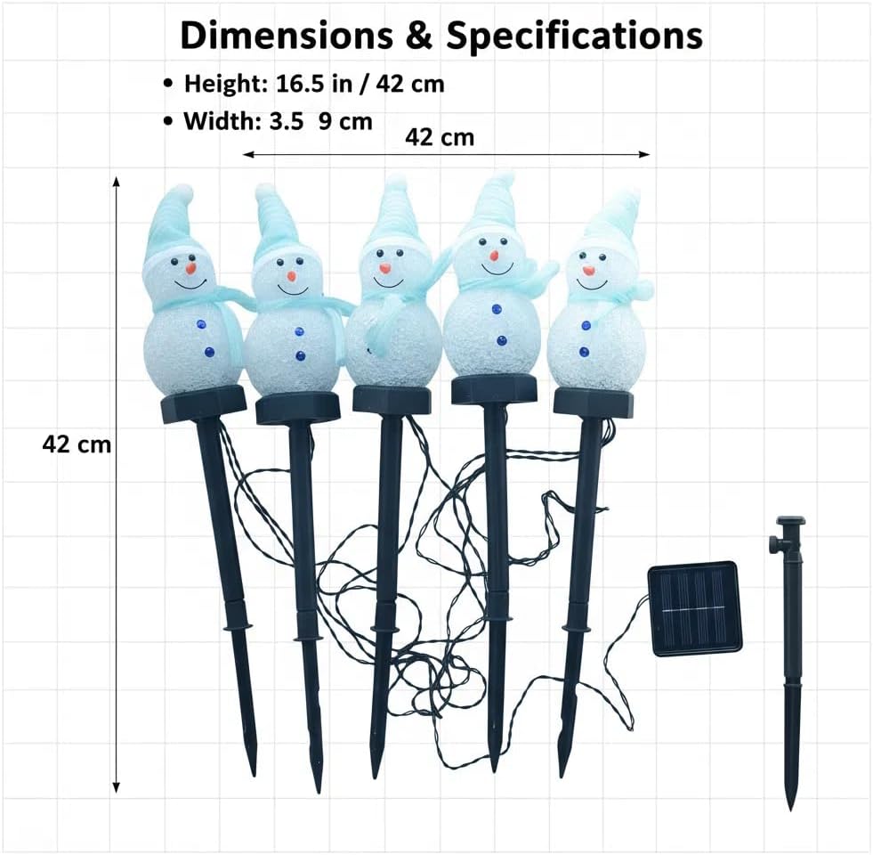 Solar Christmas Snowman Lights Outdoor - 5 Pack Snowman Shape LED Decorations with Auto On/Off, Warm White Waterproof Lawn Stake Lights for Yard Garden Holiday Party Decor (Blue)