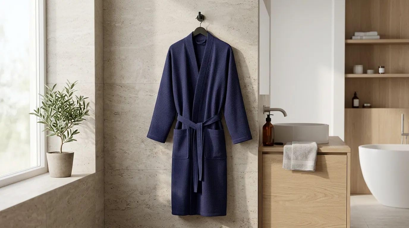KOBEHOME%100 Pamuk Waffle Desenli Lacivert Bornoz 3XL