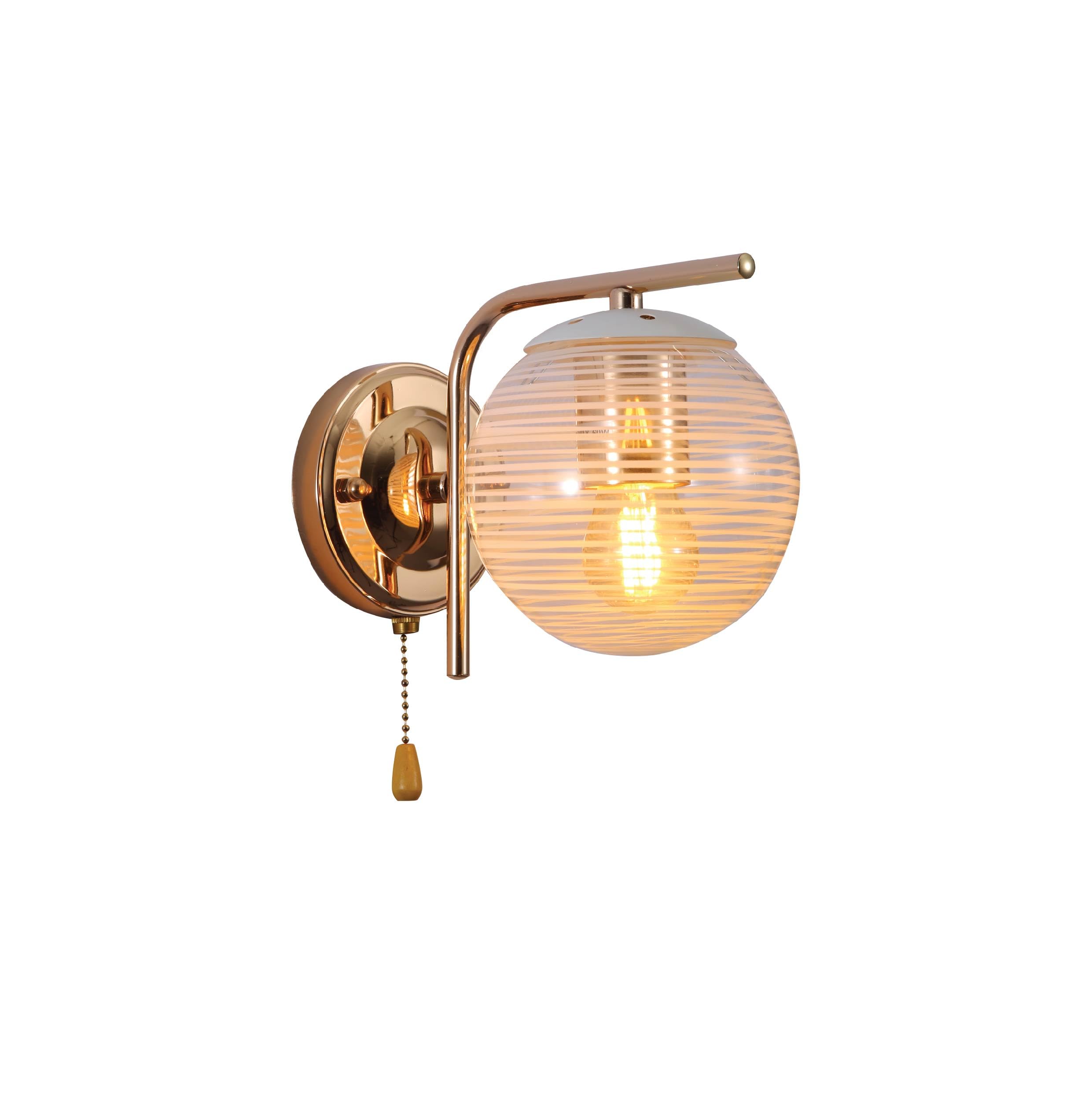 Tekled Gold, Clear Myhome Clear Textured Globe Gold Wall Light | Pull Down Switch | E27 Fitting | For Bedrooms Living Rooms Study Rooms Receptions Cafes Bars Restaurants | (Bulb Not Included)