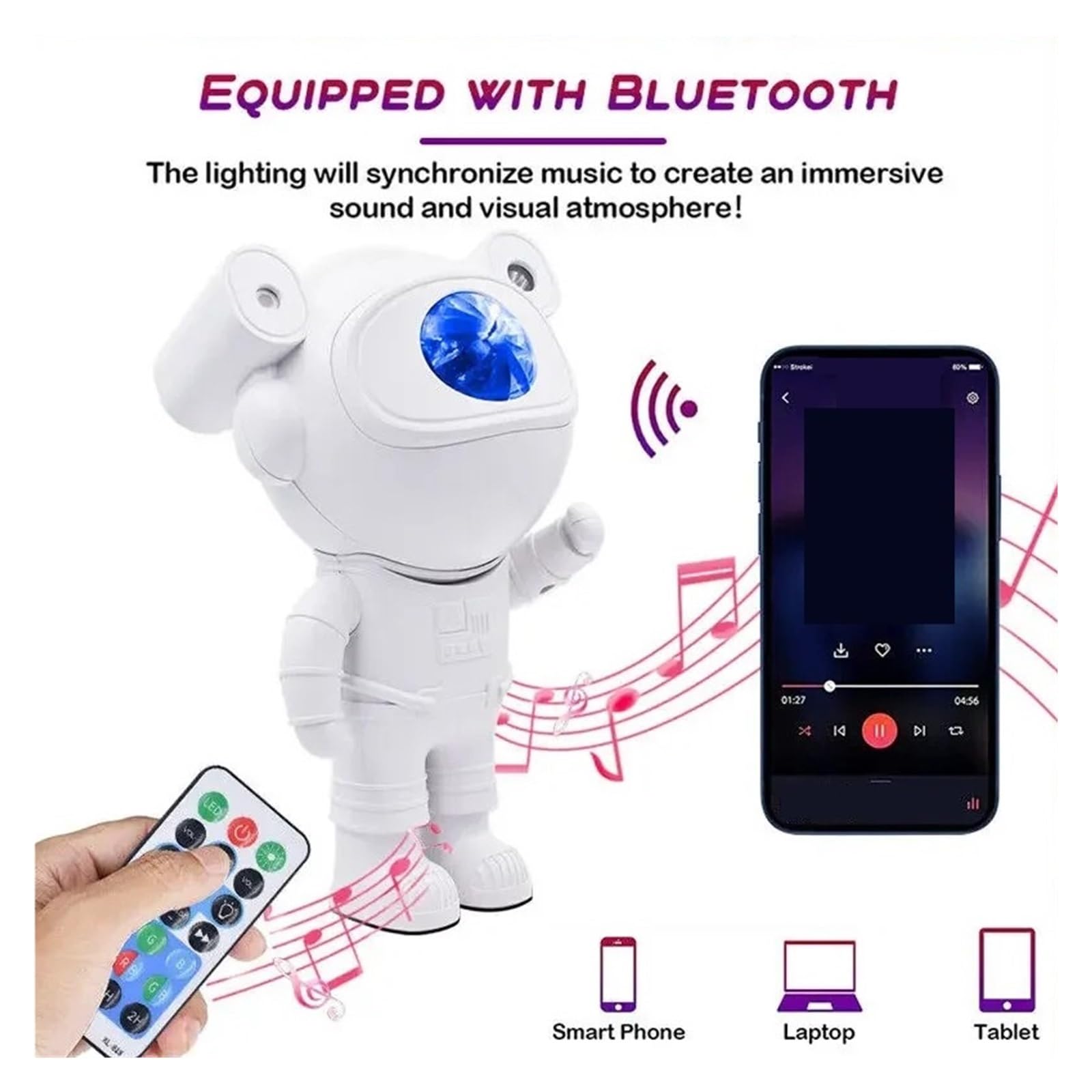 Ulepszona Lampa Nocna Galaxy Astronaut Starry Nebula Moon Ceiling Sky Projector Light Z Timerem I Pilotem Bluetooth Speaker Przezroczysty Obrazowanie