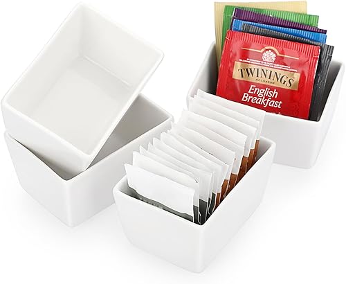 ELLDOO Juego de 4 soportes para paquetes de azúcar, azucarero de cerámica de 5 onzas para restaurante, organizador de bolsas de té, almacenamiento