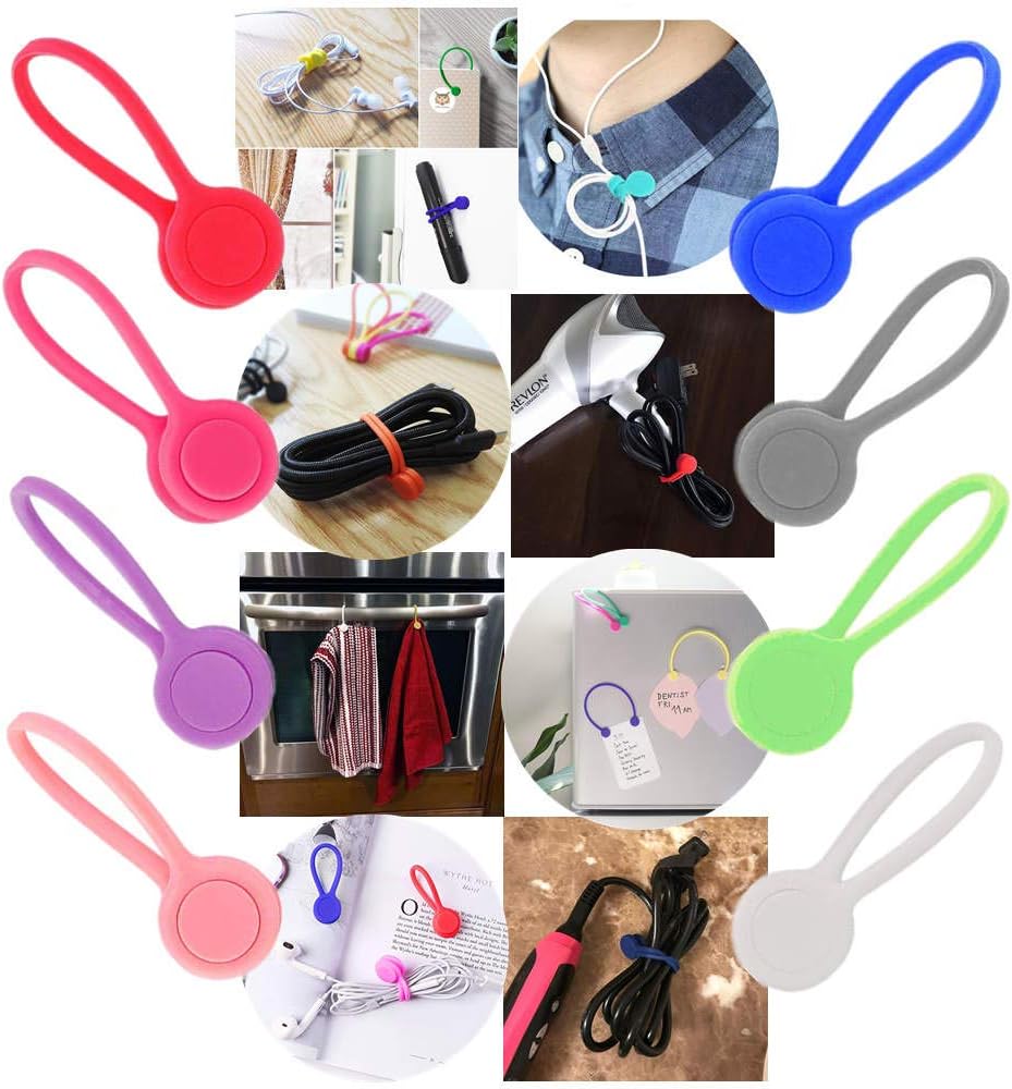 sinzau Silicone Magnetic Twist Ties, for Cable Management, Holding Stuff, Hanging, Pack of 8