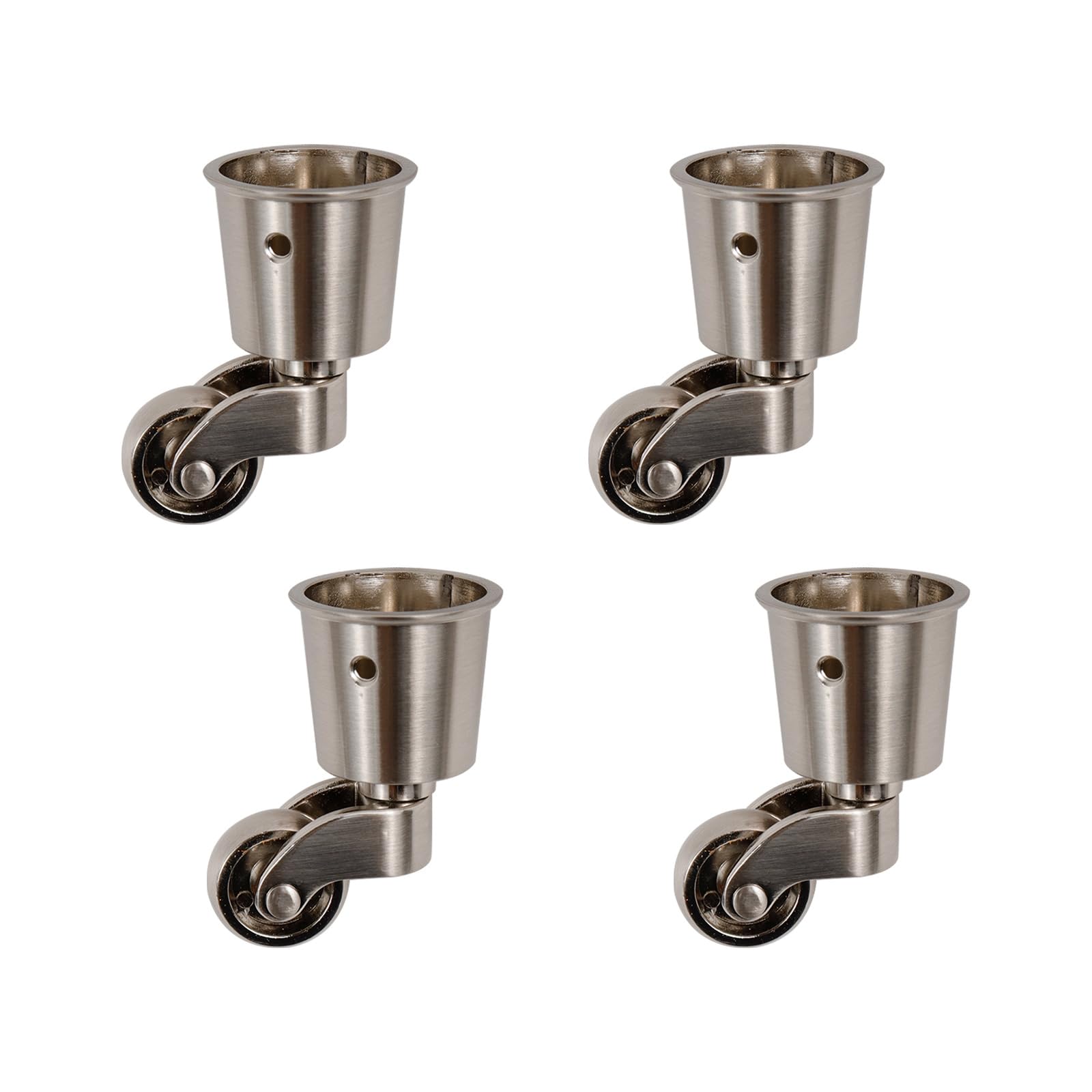 Semetall 4pcs Metal Swivel Round Cup Caster 2.52-Inch Height Swivel Wheel Caster for Furniture Chair Table,Silver